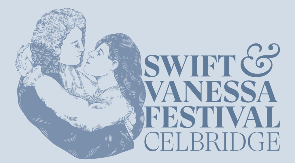 Swift and Vanessa embrace - blue background pencil illustration